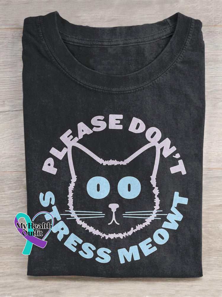 ’Please Don’t Stress Meowt’ Cat Lover Slogan Printed T-Shirt Black / S