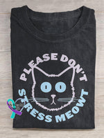 ’Please Don’t Stress Meowt’ Cat Lover Slogan Printed T-Shirt Black / S
