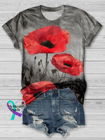 Poppy Flower Art Print Short Sleeve Casual T-Shirt Multicolor / S