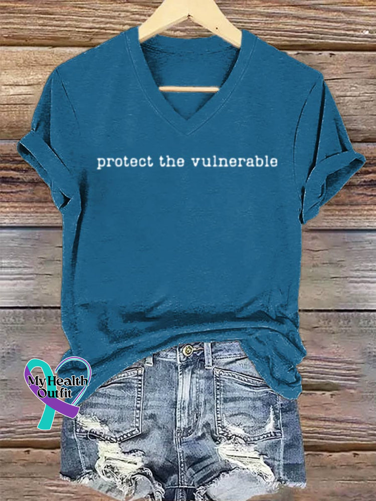 Protect The Vulnerable Art V-neck Casual T-Shirt Blue / S