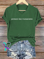 Protect The Vulnerable Art V-neck Casual T-Shirt Green / S