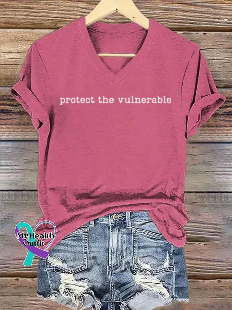 Protect The Vulnerable Art V-neck Casual T-Shirt Pink / S