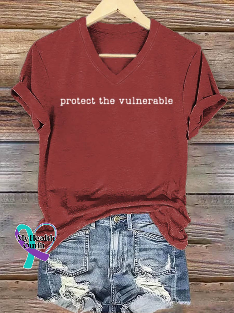 Protect The Vulnerable Art V-neck Casual T-Shirt Red / S