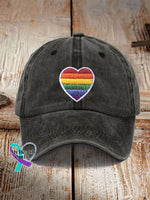Rainbow Heart Pride Month Print Sun Hat Black / One-Size