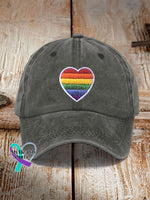 Rainbow Heart Pride Month Print Sun Hat Dark Grey / One-Size
