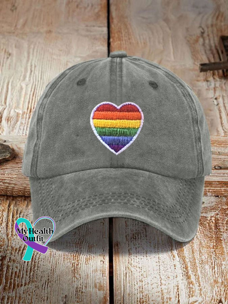 Rainbow Heart Pride Month Print Sun Hat Light Grey / One-Size