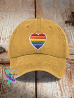 Rainbow Heart Pride Month Print Sun Hat Turmeric / One-Size