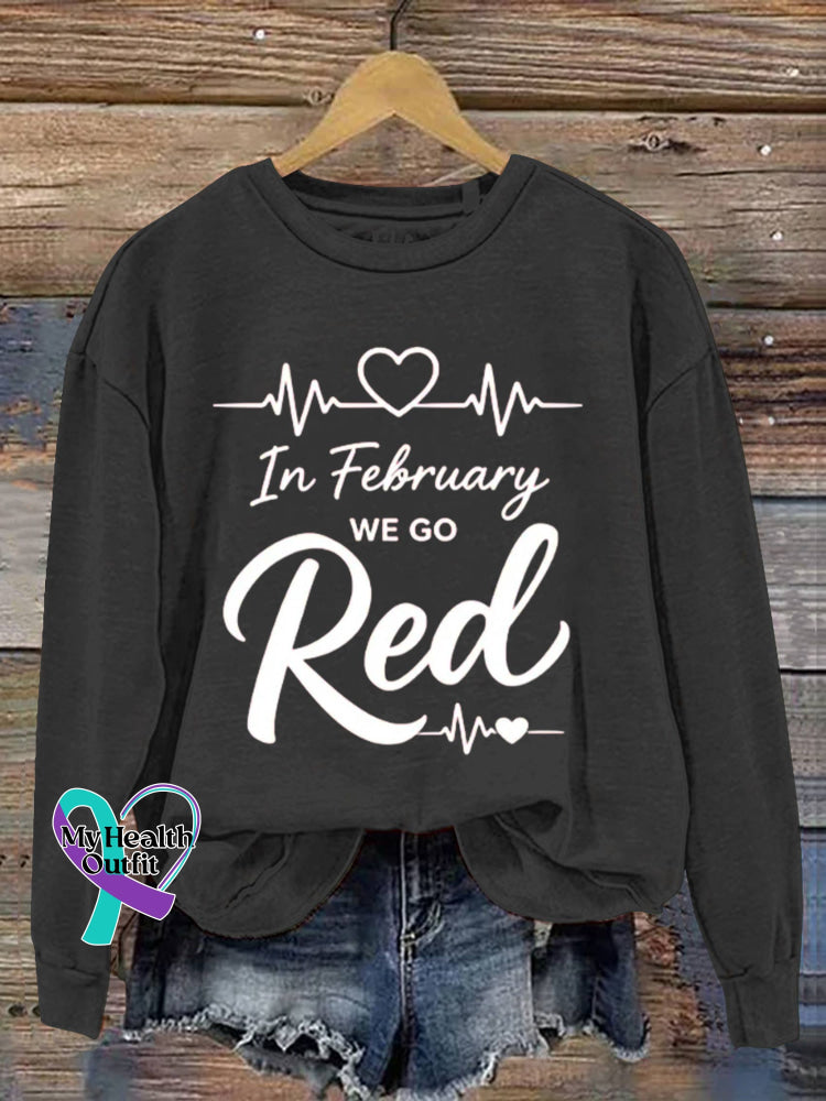 Red American Heart Month Vintage Art V-Neck Print Casual Sweatshirt Black / S