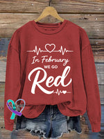 Red American Heart Month Vintage Art V-Neck Print Casual Sweatshirt Red / S