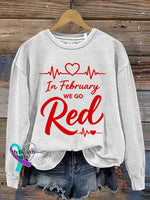 Red American Heart Month Vintage Art V-Neck Print Casual Sweatshirt White / S