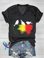 Reggae Retro Casual T-Shirt V-Neck / S