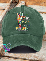 Retro Autism Awareness Giraffe It’s Ok To Be Different Print Baseball Cap Green / One-Size