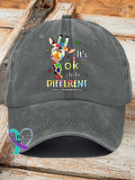 Retro Autism Awareness Giraffe It’s Ok To Be Different Print Baseball Cap Grey / One-Size