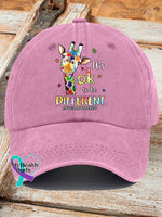 Retro Autism Awareness Giraffe It’s Ok To Be Different Print Baseball Cap Pink / One-Size