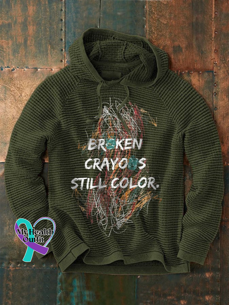 Retro Broken Crayons Still Color Print Hoodie Army Green / S