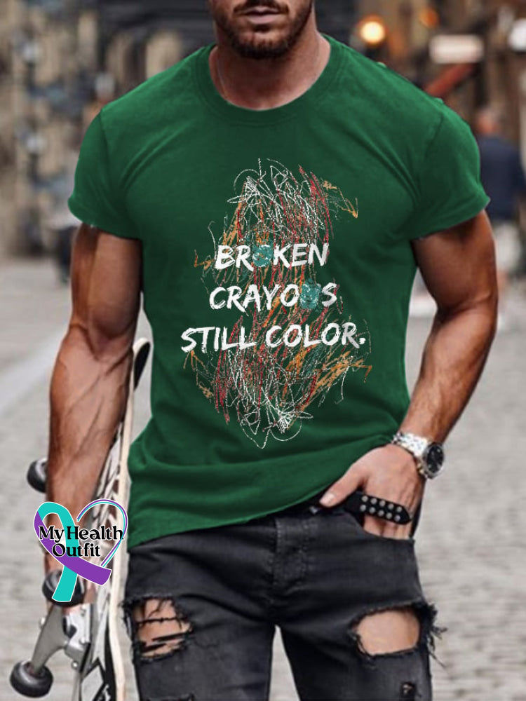 Retro Broken Crayons Still Color Print T-Shirt Green / S