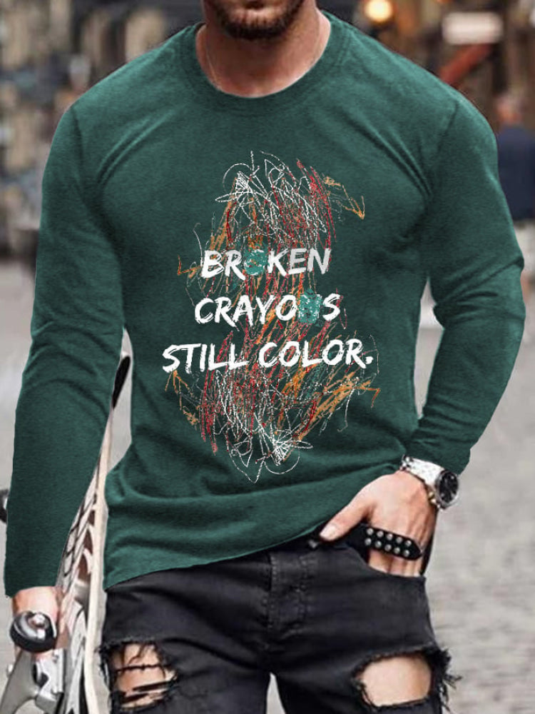Retro Broken Crayons Still Color Print T-Shirt Green / S