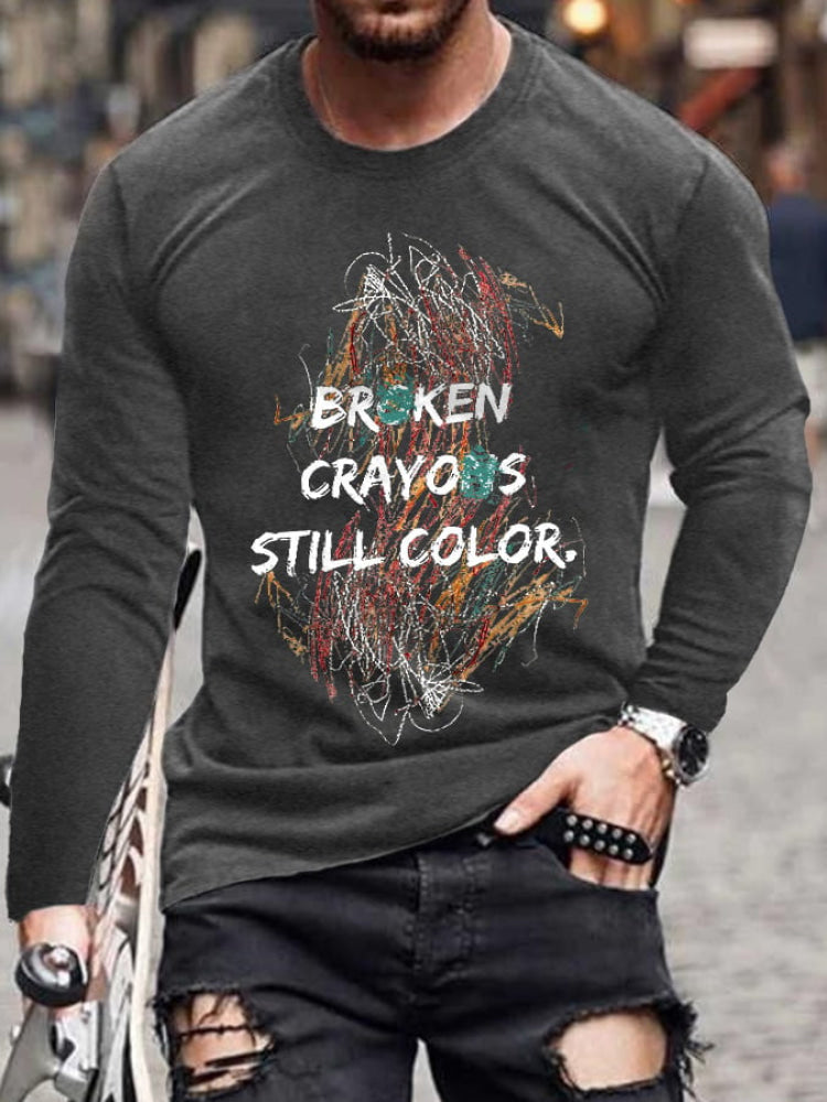 Retro Broken Crayons Still Color Print T-Shirt Grey / S
