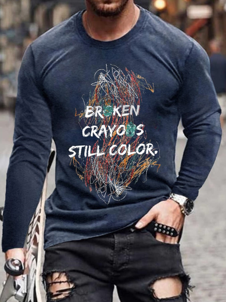 Retro Broken Crayons Still Color Print T-Shirt Navy / S