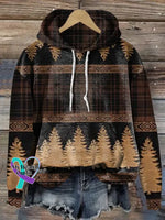 Retro Christmas Tree Print Casual Hoodie Sweatshirt Multicolor / S