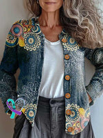 Retro Ethnic Totem Pattern Print Buttoned Cardigan Sweater Multicolor / S