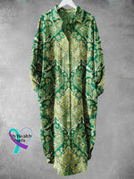 Retro Floral Pattern Art Print Long Skirt Green / S