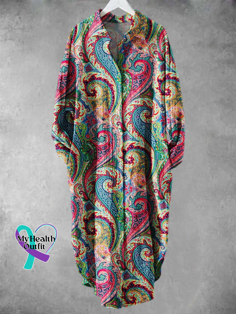 Retro Floral Pattern Art Print Long Skirt Muilticolor / S