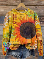 Retro Floral Print Casual Sweatshirt Multicolor / S