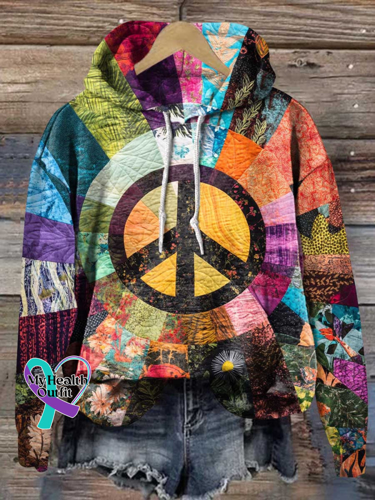 Retro Hippie Flower Peace Sign Love and Peace Casual Hoodie Sweatshirt Multicolor / S