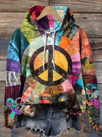 Retro Hippie Flower Peace Sign Love and Peace Casual Hoodie Sweatshirt Multicolor / S