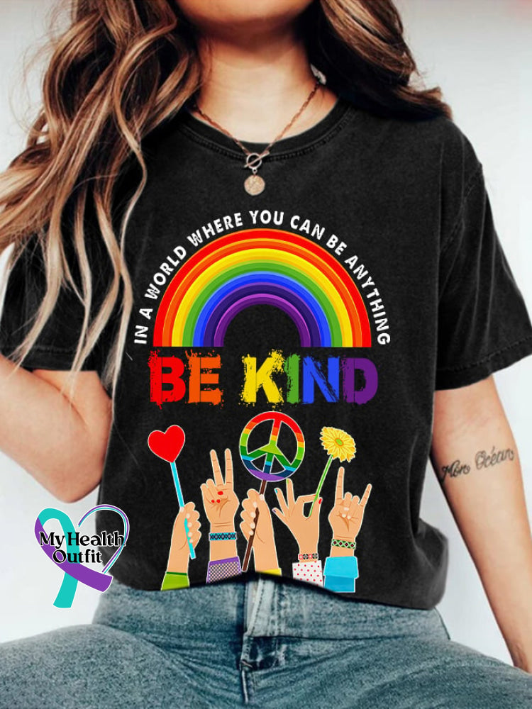 Retro Hippie In A World Where You Can Be Anything Kind Print T-Shirt Black / S