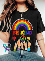 Retro Hippie In A World Where You Can Be Anything Kind Print T-Shirt Black / S