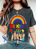 Retro Hippie In A World Where You Can Be Anything Kind Print T-Shirt Dark Grey / S