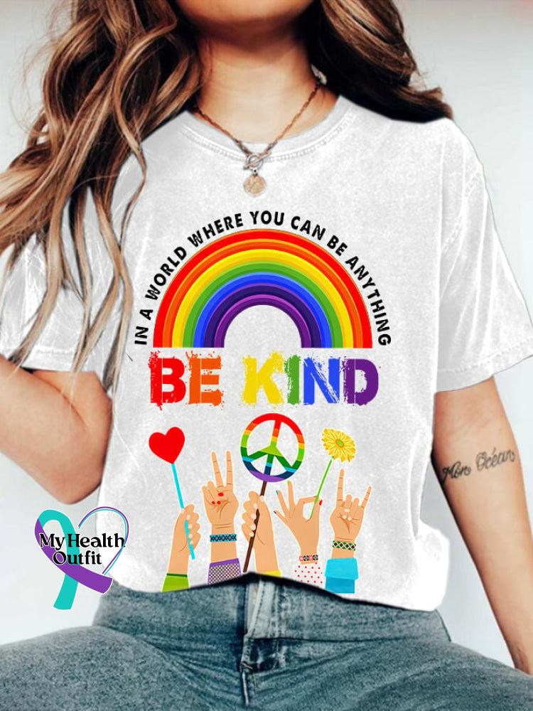 Retro Hippie In A World Where You Can Be Anything Kind Print T-Shirt White / S