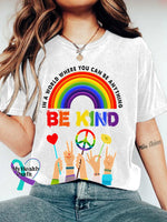 Retro Hippie In A World Where You Can Be Anything Kind Print T-Shirt White / S