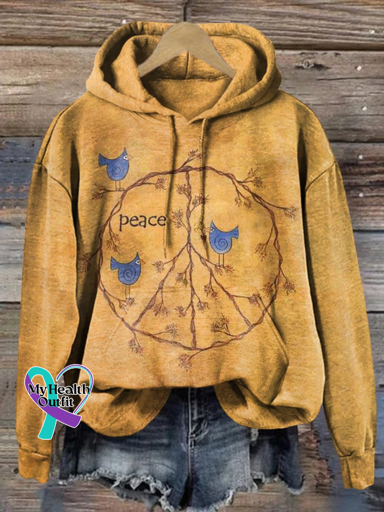 Retro Hippie Peace Sign Love And Casual Hoodie Sweatshirt Multicolor / S