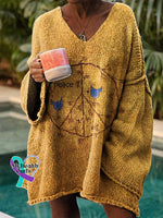 Women’s Retro Hippie Peace Sign Love And Casual Pullover Sweater Multicolor / M