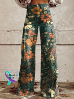 Retro Hippie Print Casual Wide Leg Pants Multicolor / Xs