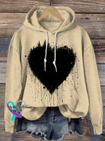 Retro Love Heart Abstract Art Casual Hoodie Sweatshirt Apricot / S