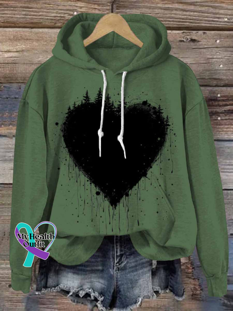 Retro Love Heart Abstract Art Casual Hoodie Sweatshirt Green / S