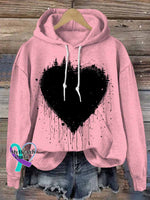 Retro Love Heart Abstract Art Casual Hoodie Sweatshirt LightPink / S