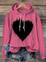 Retro Love Heart Abstract Art Casual Hoodie Sweatshirt Pink / S