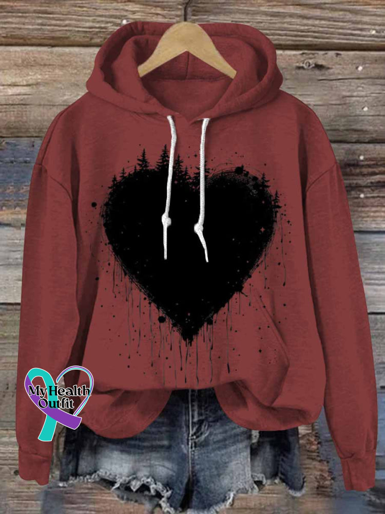 Retro Love Heart Abstract Art Casual Hoodie Sweatshirt Red / S