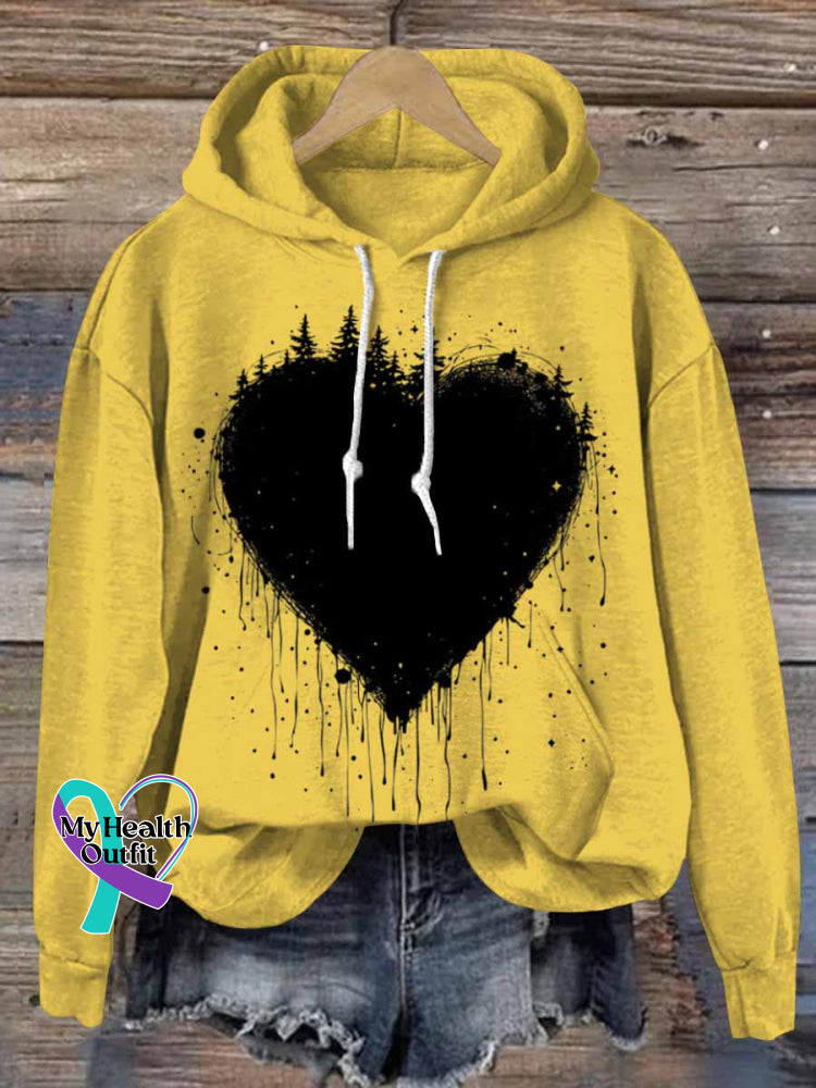 Retro Love Heart Abstract Art Casual Hoodie Sweatshirt Yellow / S