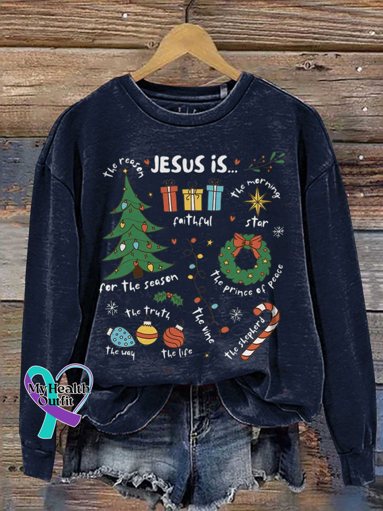 Retro Religious Christmas Jesus Is The Reason For Season Nativity Christian Print Casual Sweatshirt