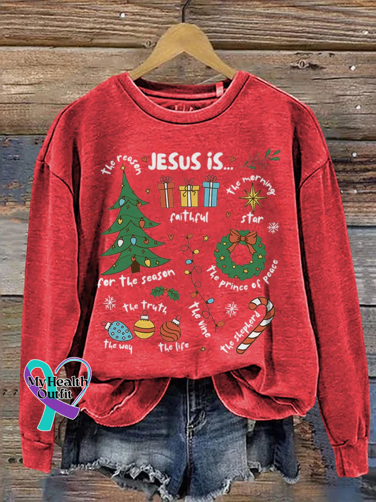 Retro Religious Christmas Jesus Is The Reason For Season Nativity Christian Print Casual Sweatshirt