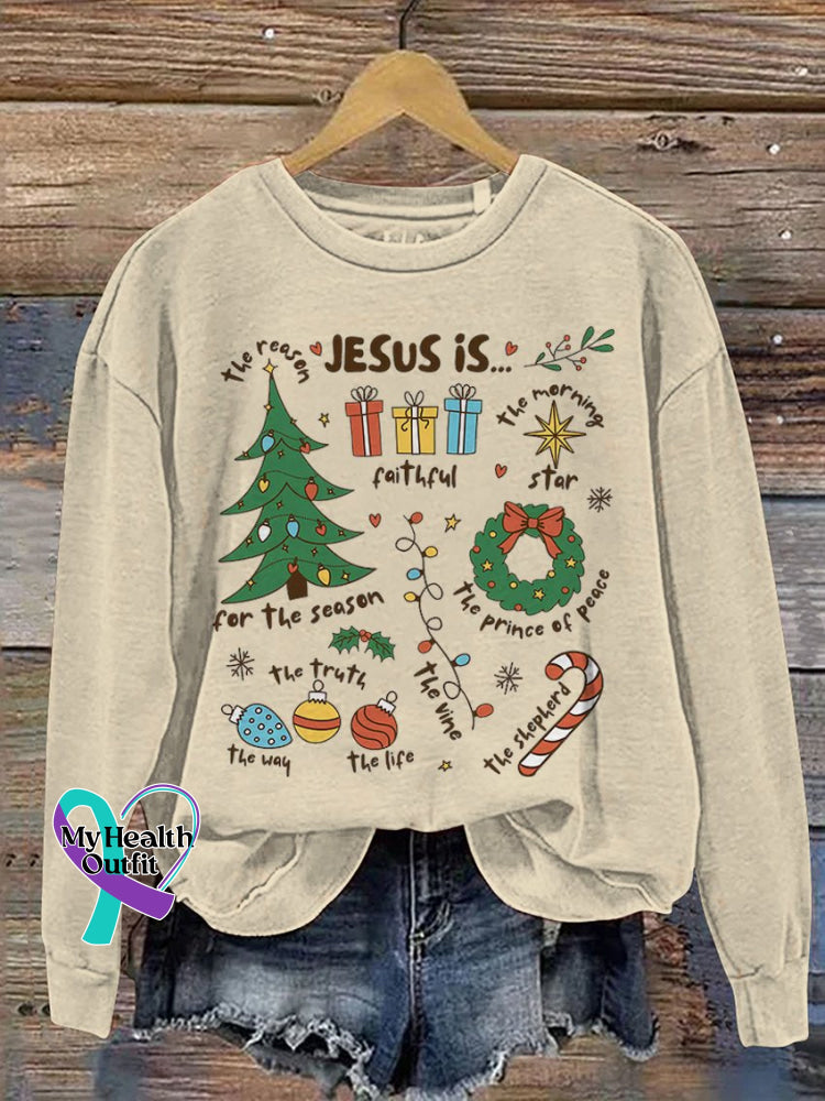 Retro Religious Christmas Jesus Is The Reason For Season Nativity Christian Print Casual Sweatshirt