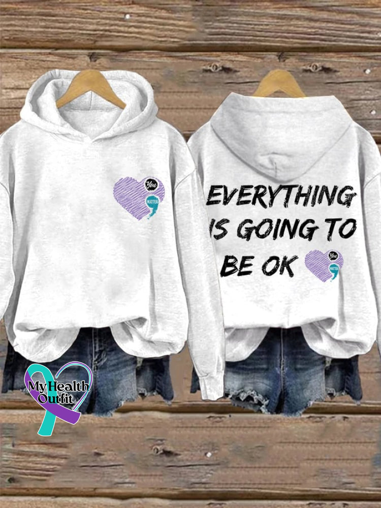 Retro You Matter Everything Is Going To Be Ok Print Hoodie White / S
