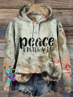Romantic Floral Peace Print Casual Hoodie Multicolor / S