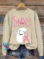Save The Boobs Breast Cancer Awareness Art Print Casual Sweatshirt Apricot / S